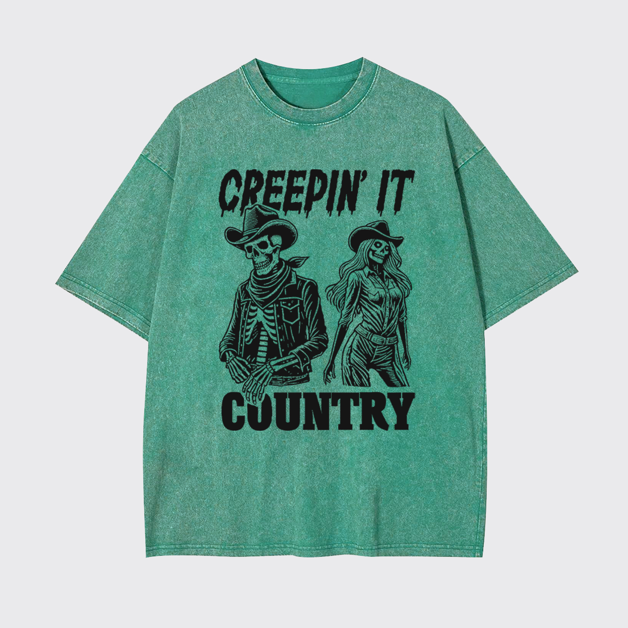 Creepin' It Cowboy Skeleton Cowgirl Ghost Garment-dye Tees