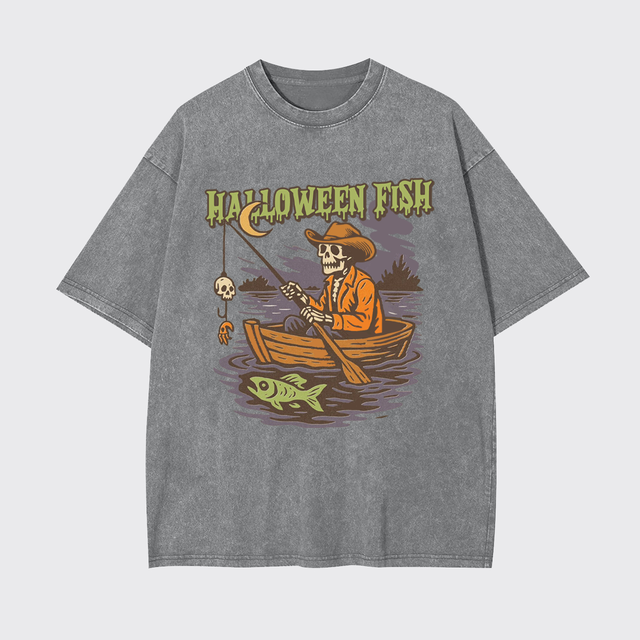 Halloween Fishing Ghost Bait Skeleton Garment-dye Tees