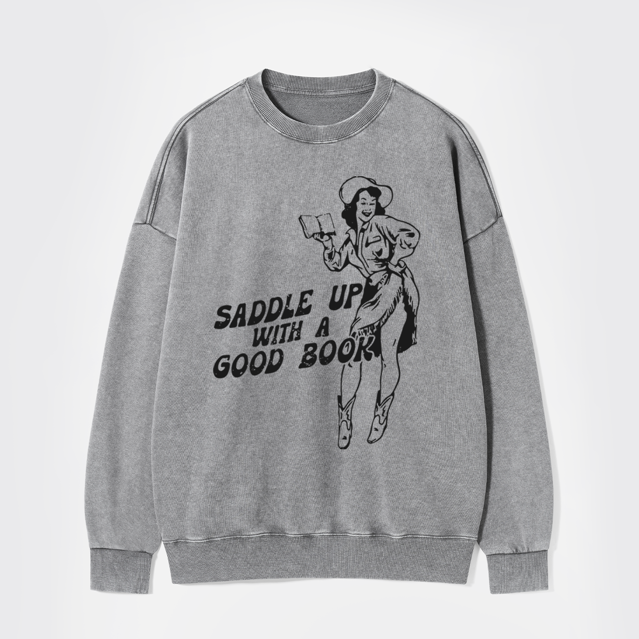 Retro Western Country Bookish Cowgirl Washed Sweatshirts