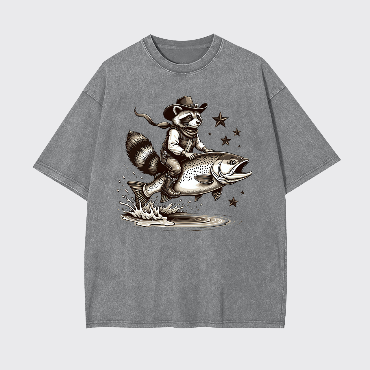 Funny Fisher Of Raccoon Cowboy Garment-dye Tees