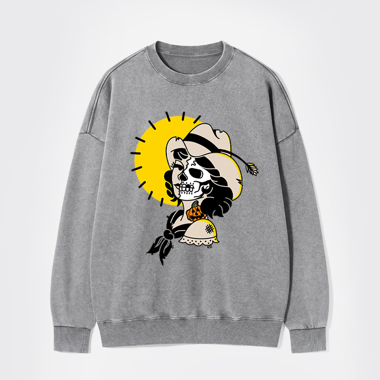 Halloween Skull Cowgirl Washed Sweatshirts