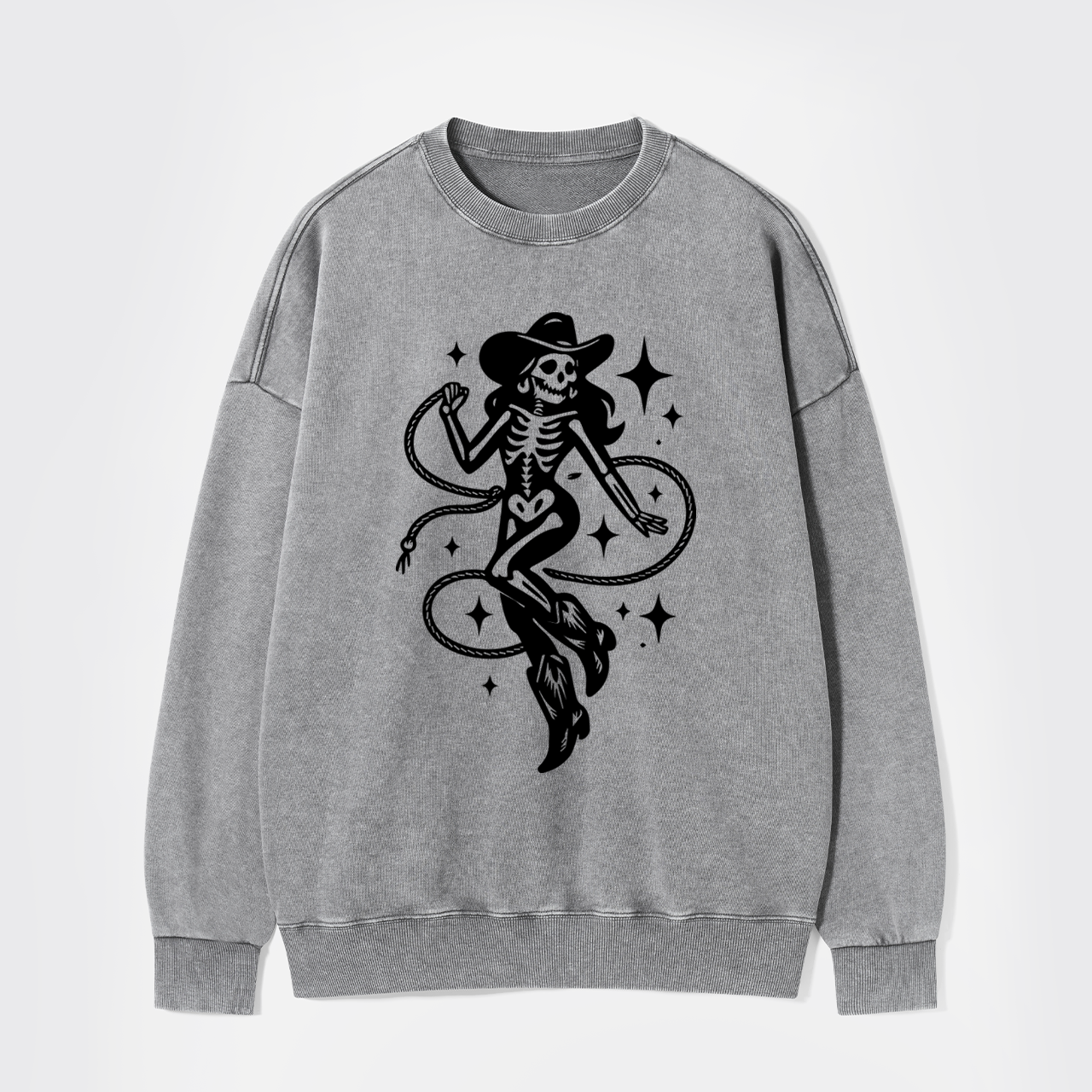 Halloween Skeleton Cowgirl Washed Sweatshirts