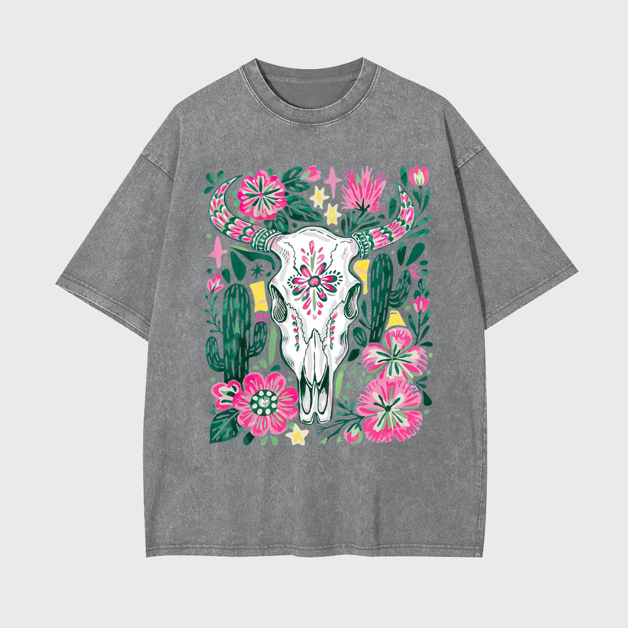 Western Floral Cow Skull Garment-dye Tees