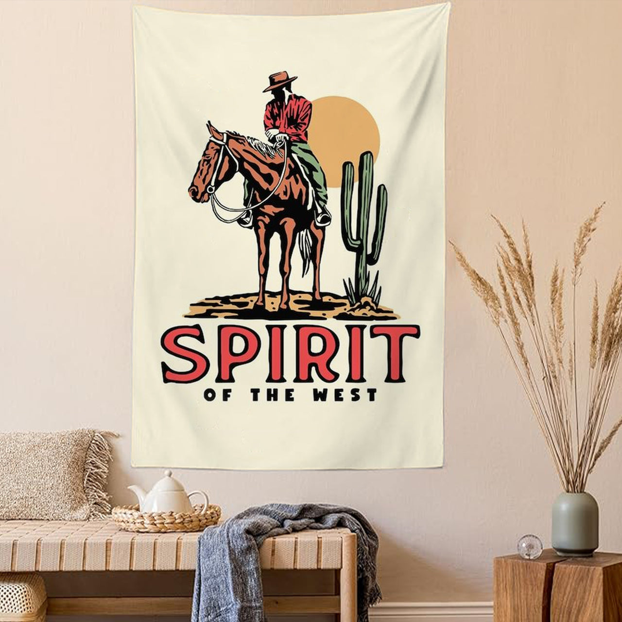 Cowboy Riding Horse in a Desert Tapestry