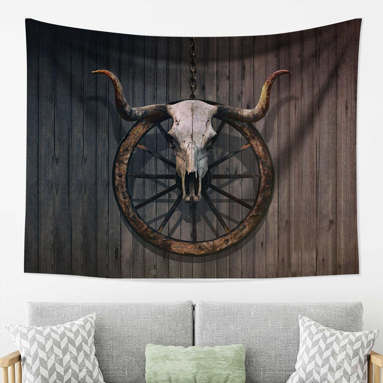 Boho Bull Longhorn Skull Head Tapestry