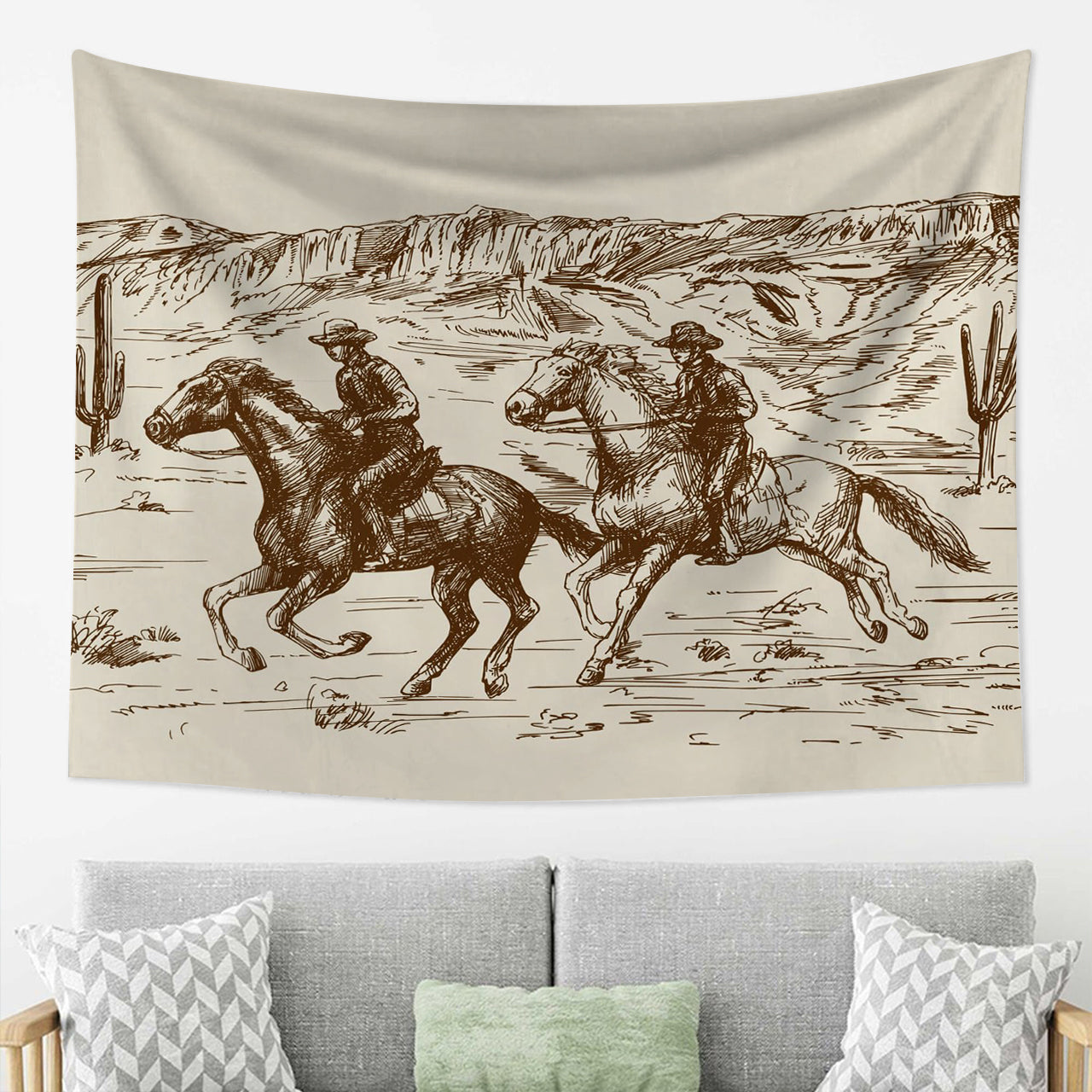 Ranch Wild West Desert Sketch Western Landscape Tapestry