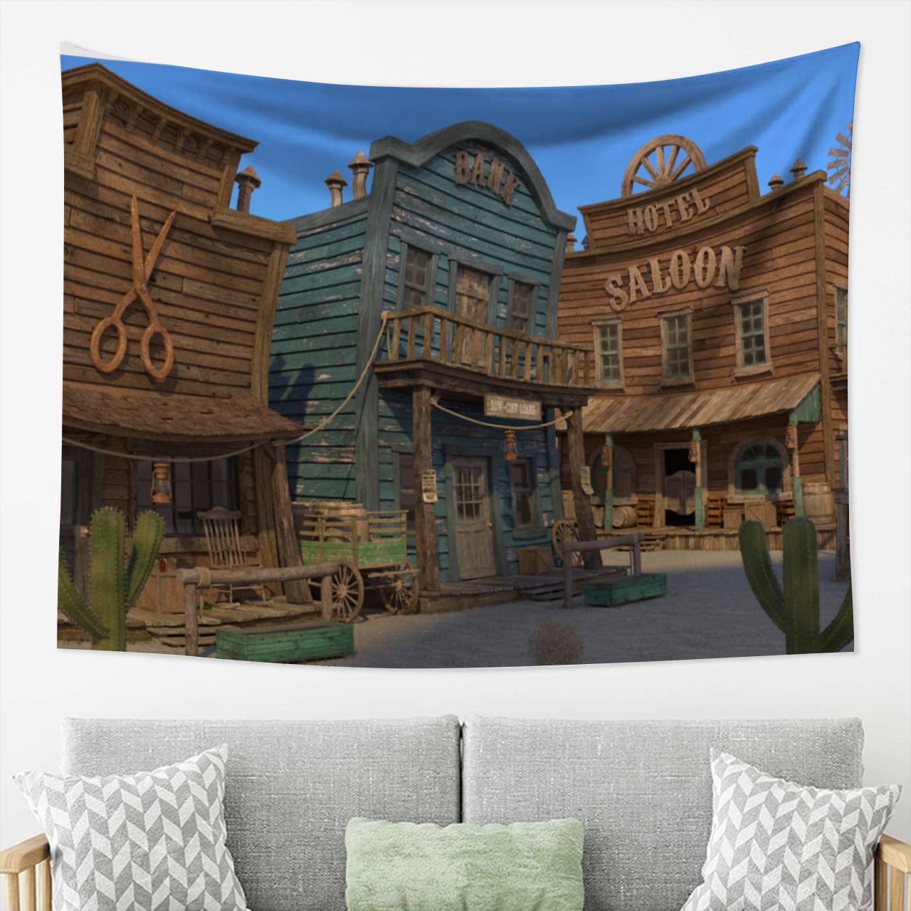 Wild West Town Cowboy Tapestry