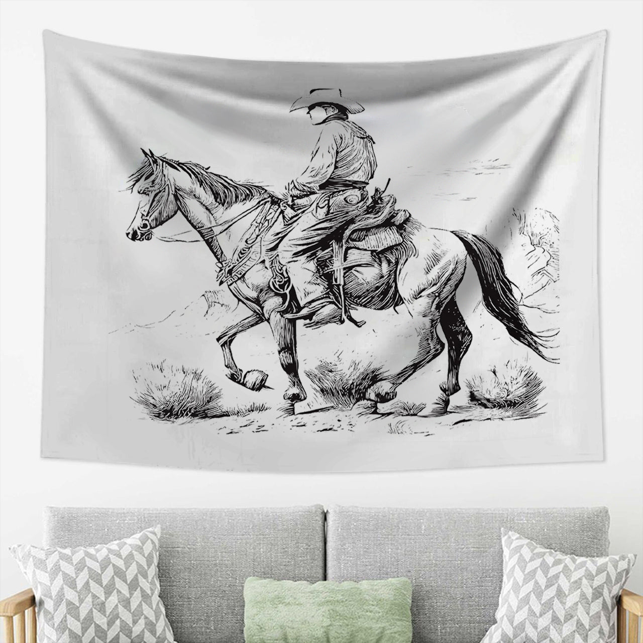 Cowboy Sketch Portrait Tapestry