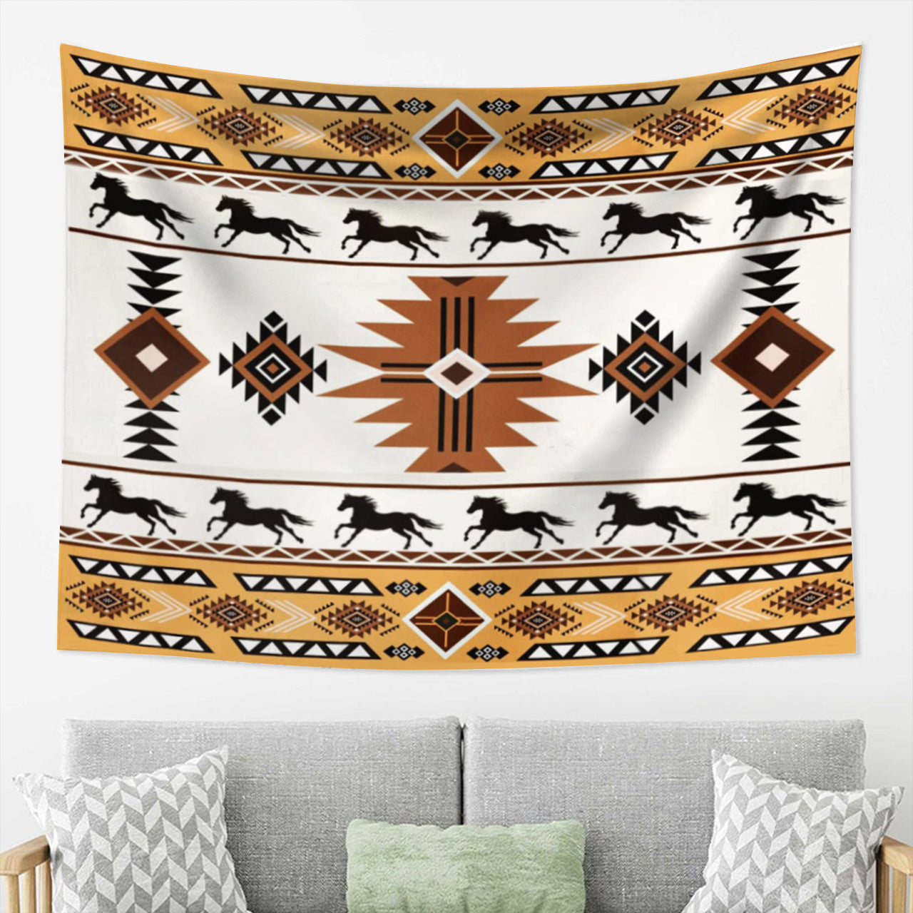 Aztec Castle Fairy Horses Silhouette Tapestry