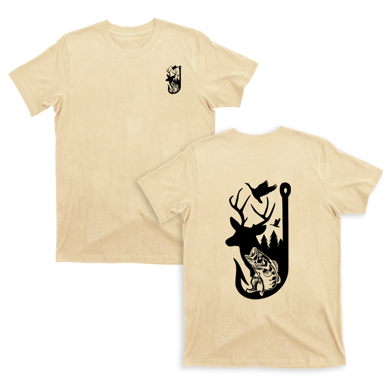 Buck Scenery Flying Ducks Deer Bass T-shirt