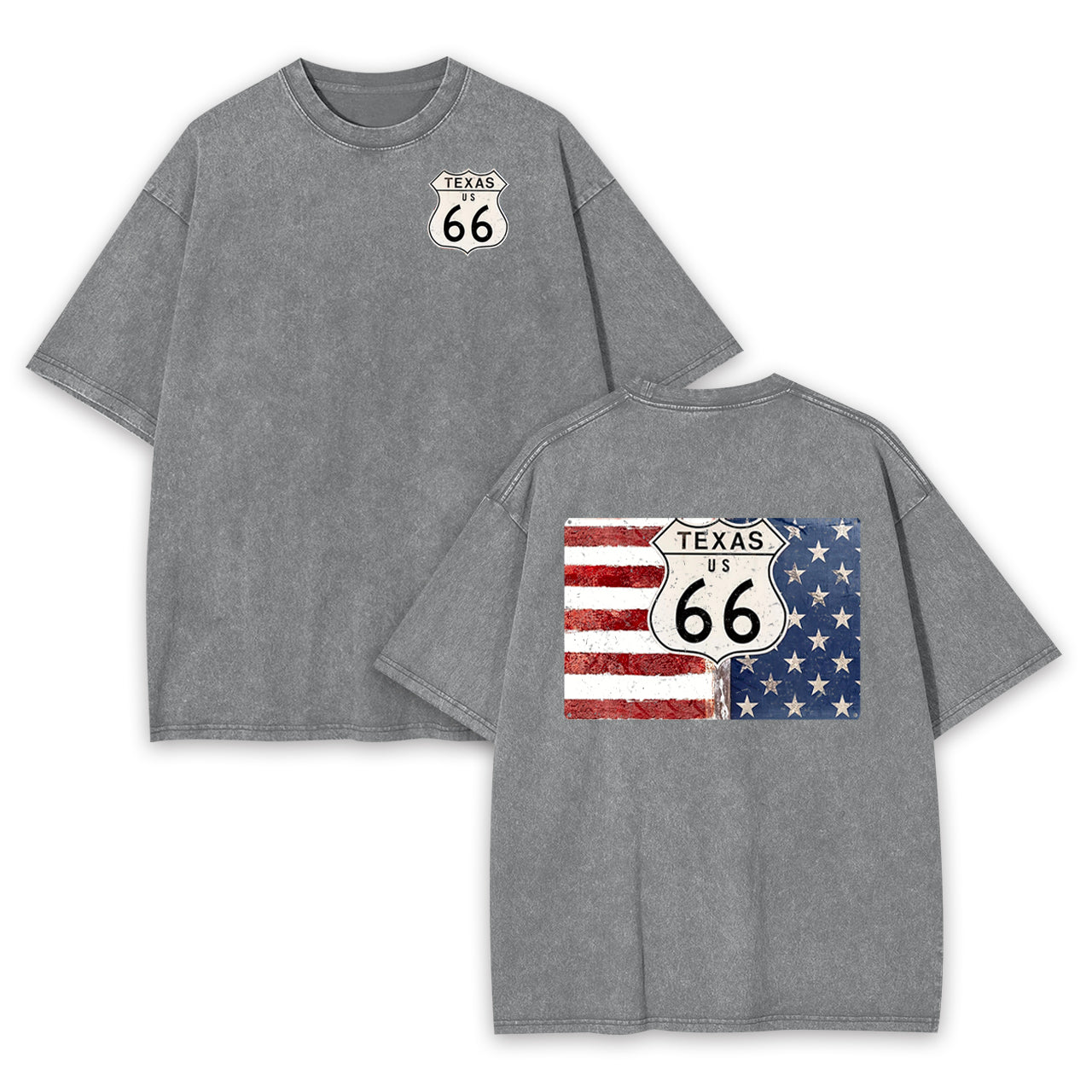 Route 66 Texas With American Flag Garment-dye Tees