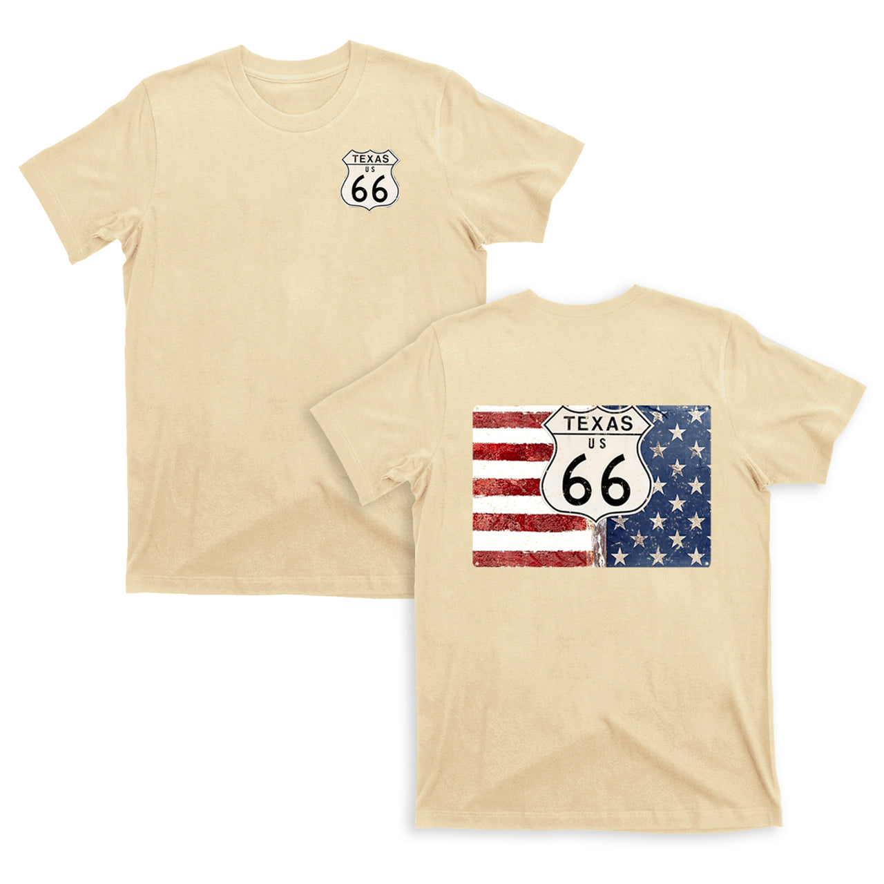 Route 66 Texas With American Flag T-Shirts