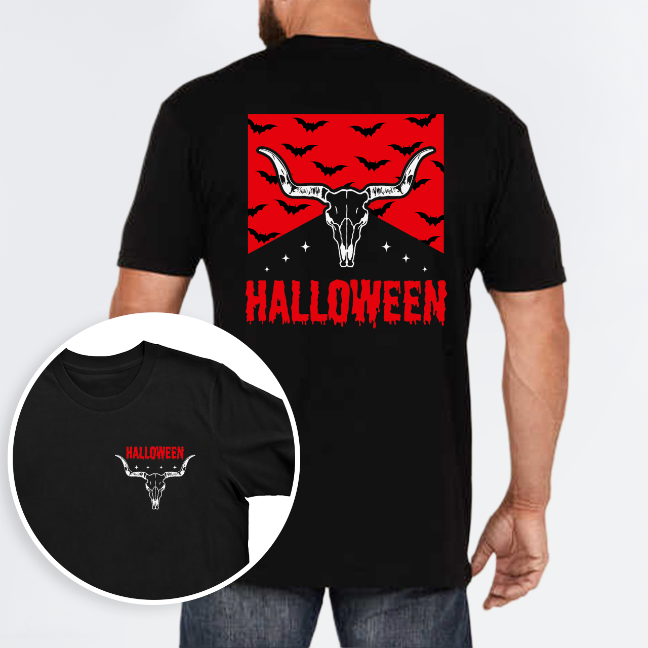 Halloween bat Cowboy double sided printing T-Shirts