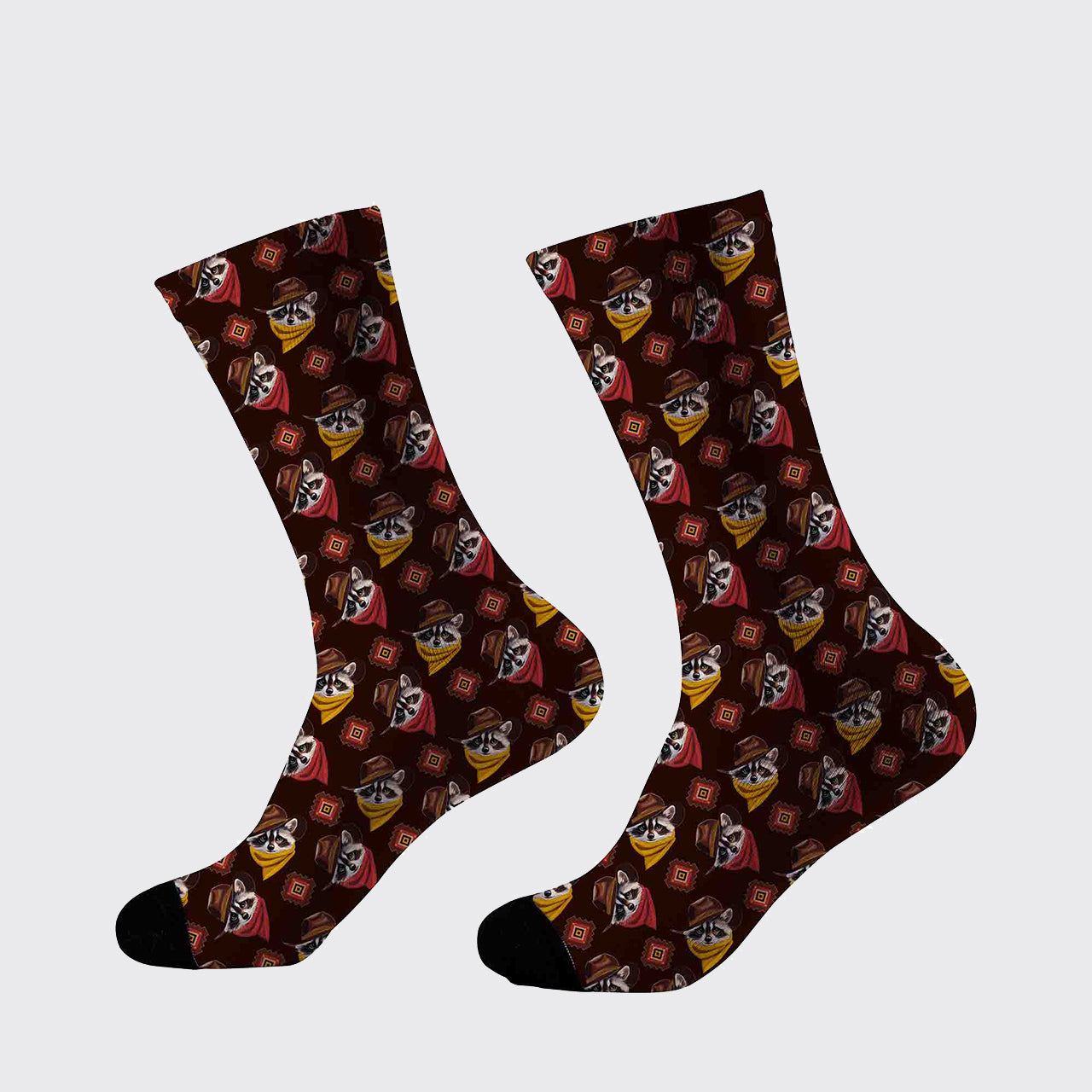 Vintage Raccoon Printed Cotton Socks