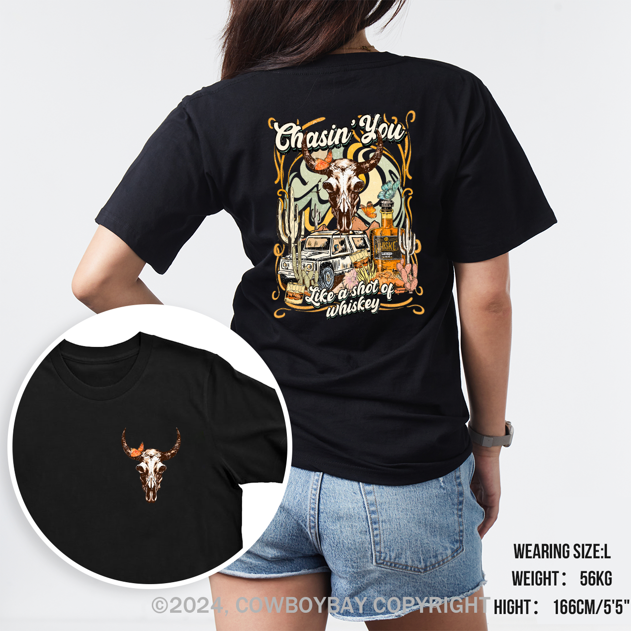 Western Boho Cow Skull  Whiskey Drinking T-Shirts