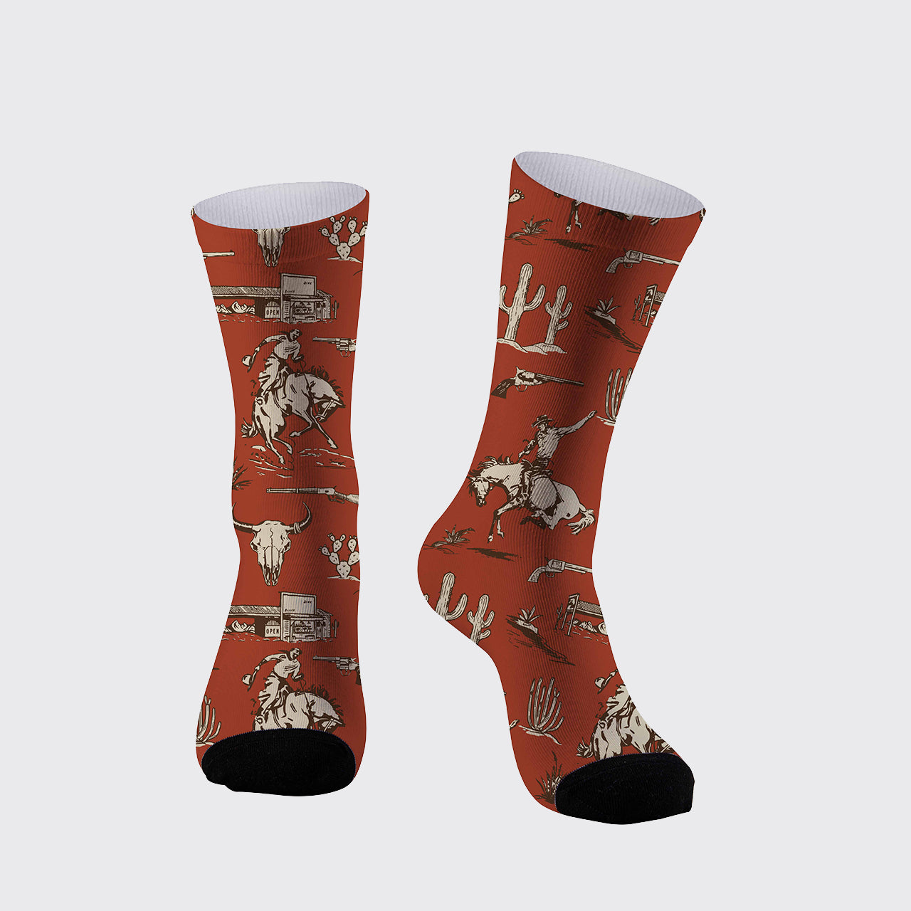 Cowboy Cactus Shotgun Pattern Printed Cotton Socks
