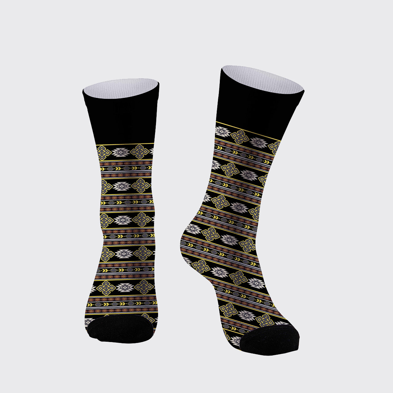 Black And Yellow Pattern Printed Cotton Socks