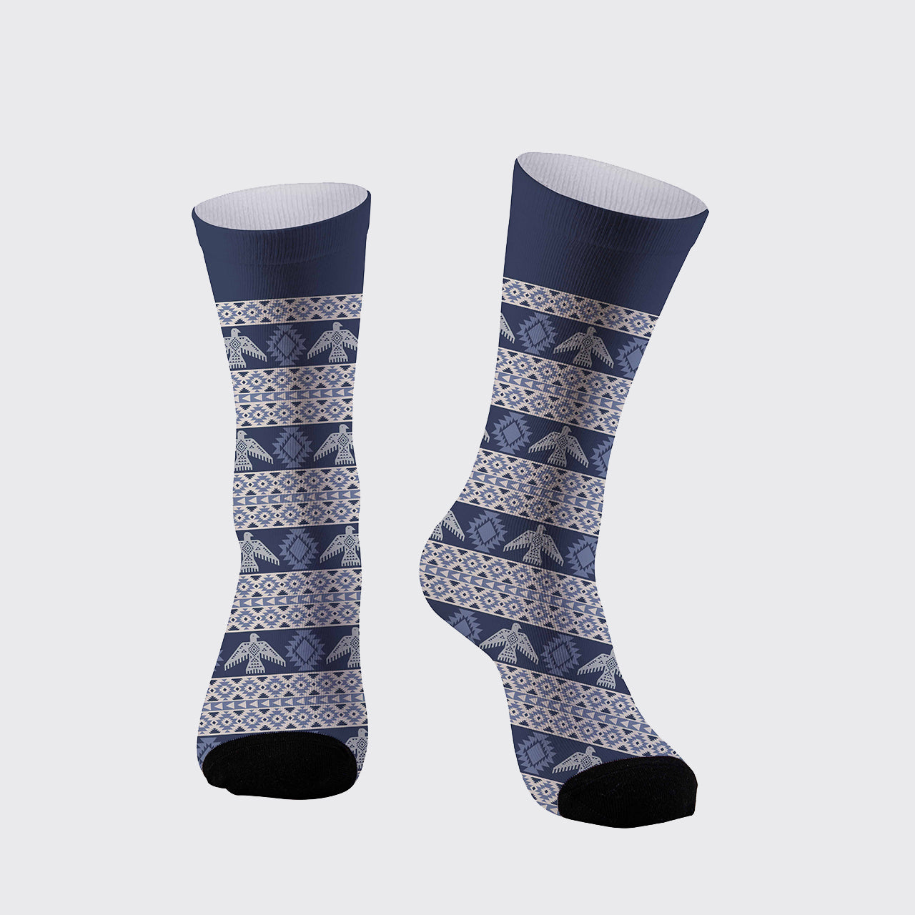 Blue Gray Pattern Printed Cotton Socks