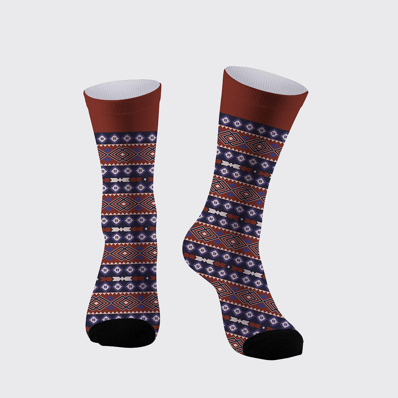 Red And Blue Pattern Printed Cotton Socks