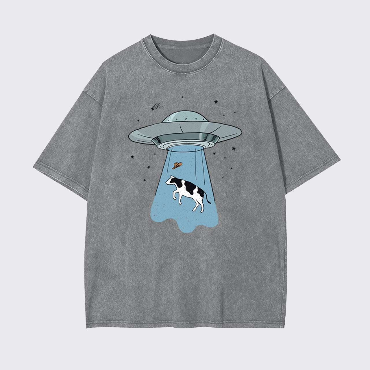 Funny UFO Alien Cow Garment-dye Tees