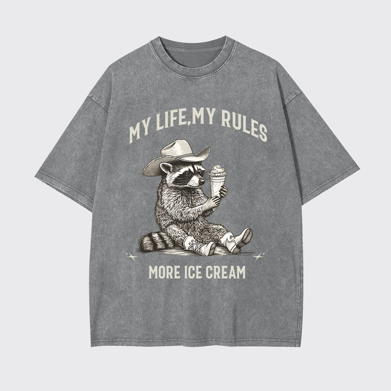 Vintage Raccoon Cowboy Ice Cream Garment-dye Tees