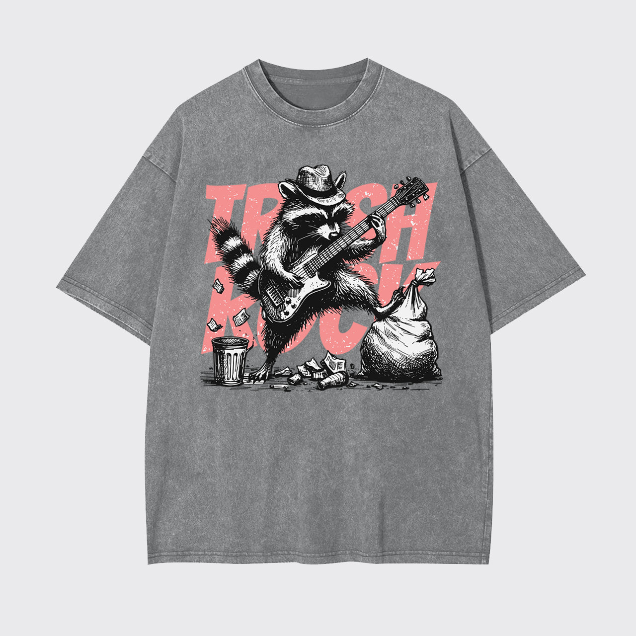 Raccoon Playing Guitar Retro Garment-dye Tees