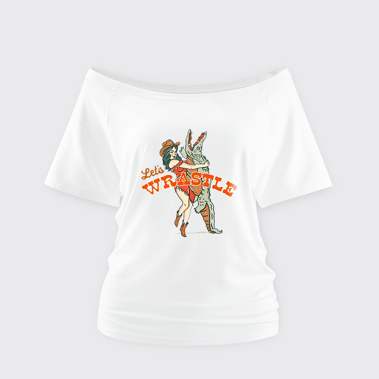 Let's Wrastle Cowgirl Power Off Shoulder Top