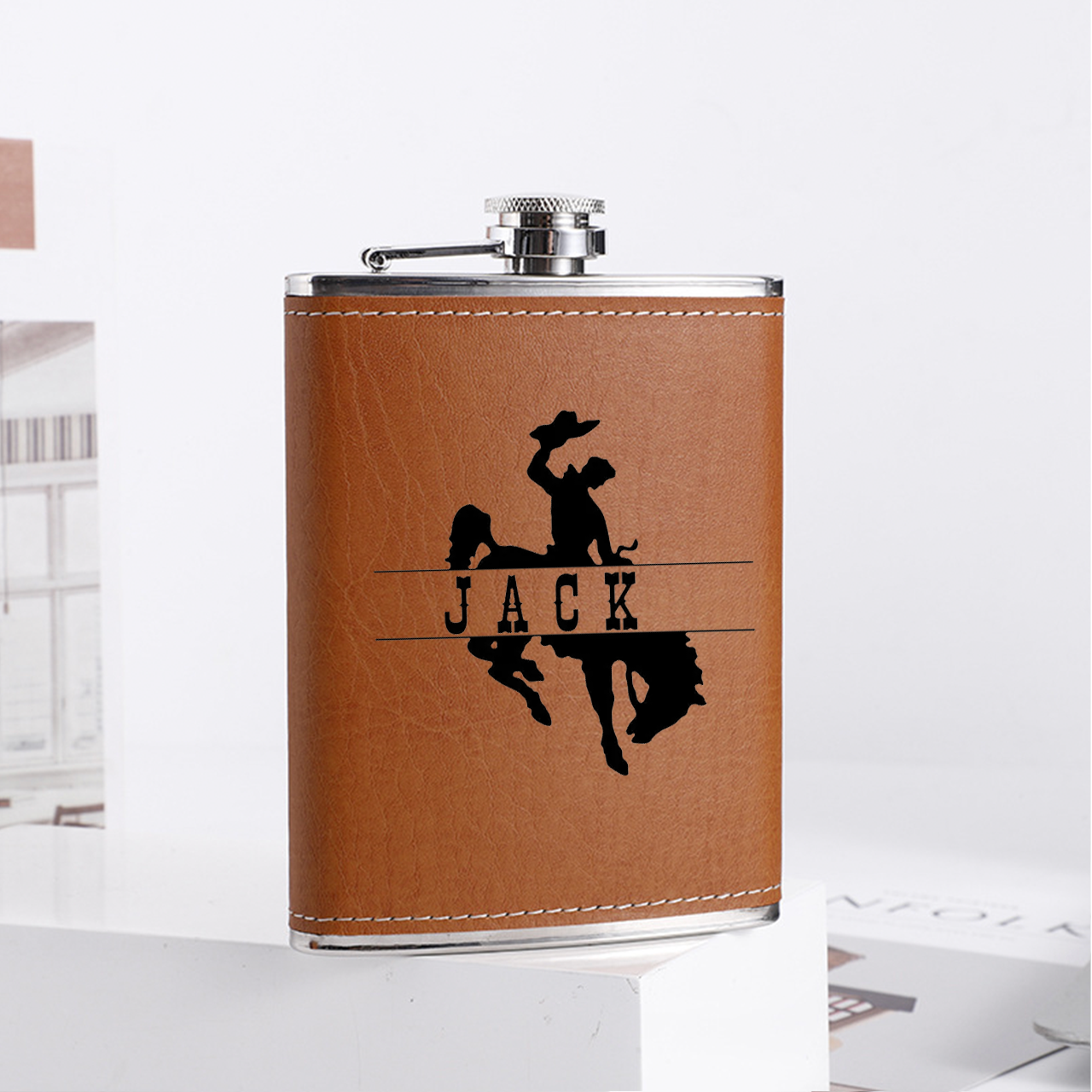 Personalized Name Engraved Leather Retro Cowboy Flask