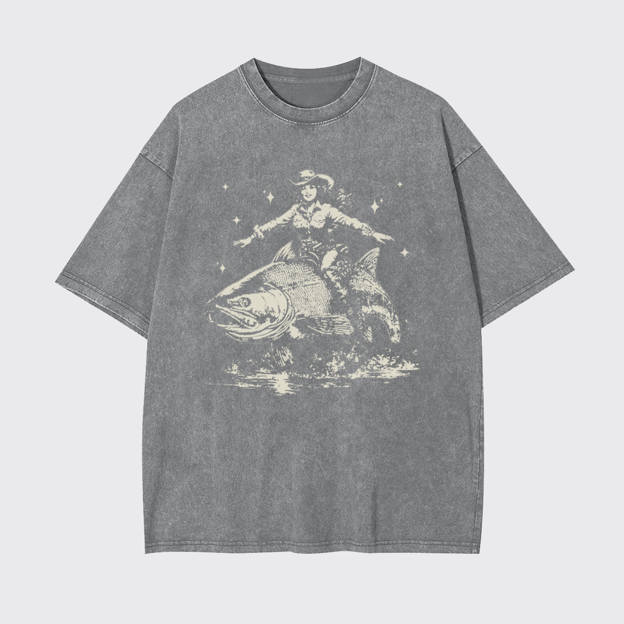 Cowgirl Riding A Fish Garment-dye Tees