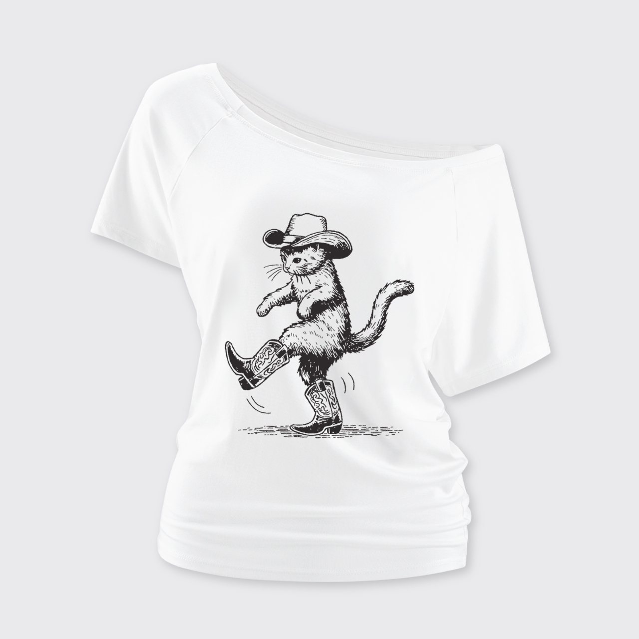 Cowboy Cat Looking For Fish Off Shoulder Top