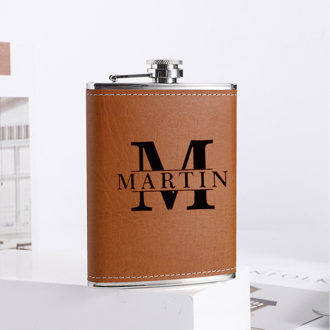 Personalized Name Engraved Leather Flask