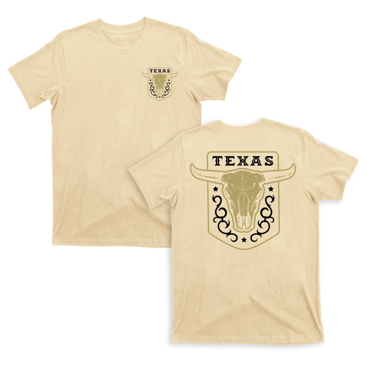 Texas Vintage Emblem With Bull Skull On a Dark T-Shirt