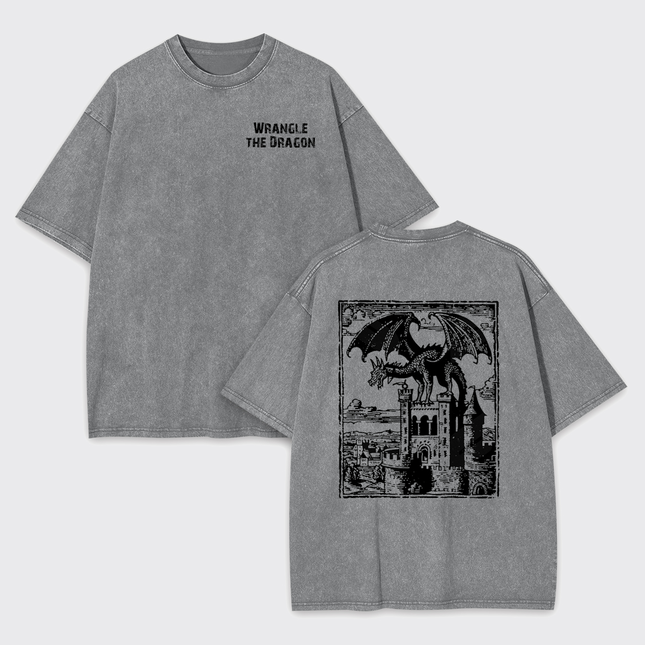 Retro Medieval Wrangle The Dragon Garment-dye Tees