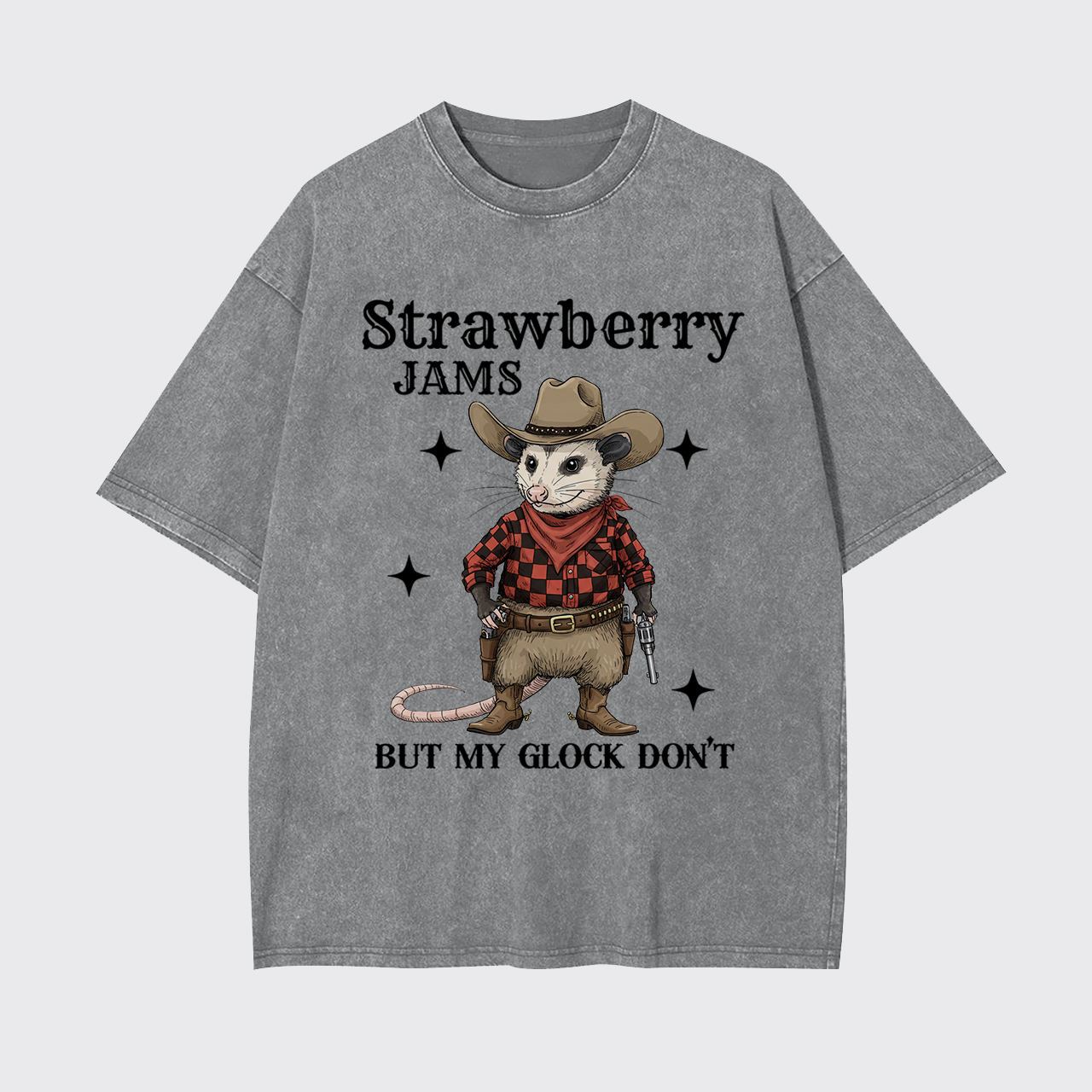 Cowboy Opossum With Gun Garment-dye Tees