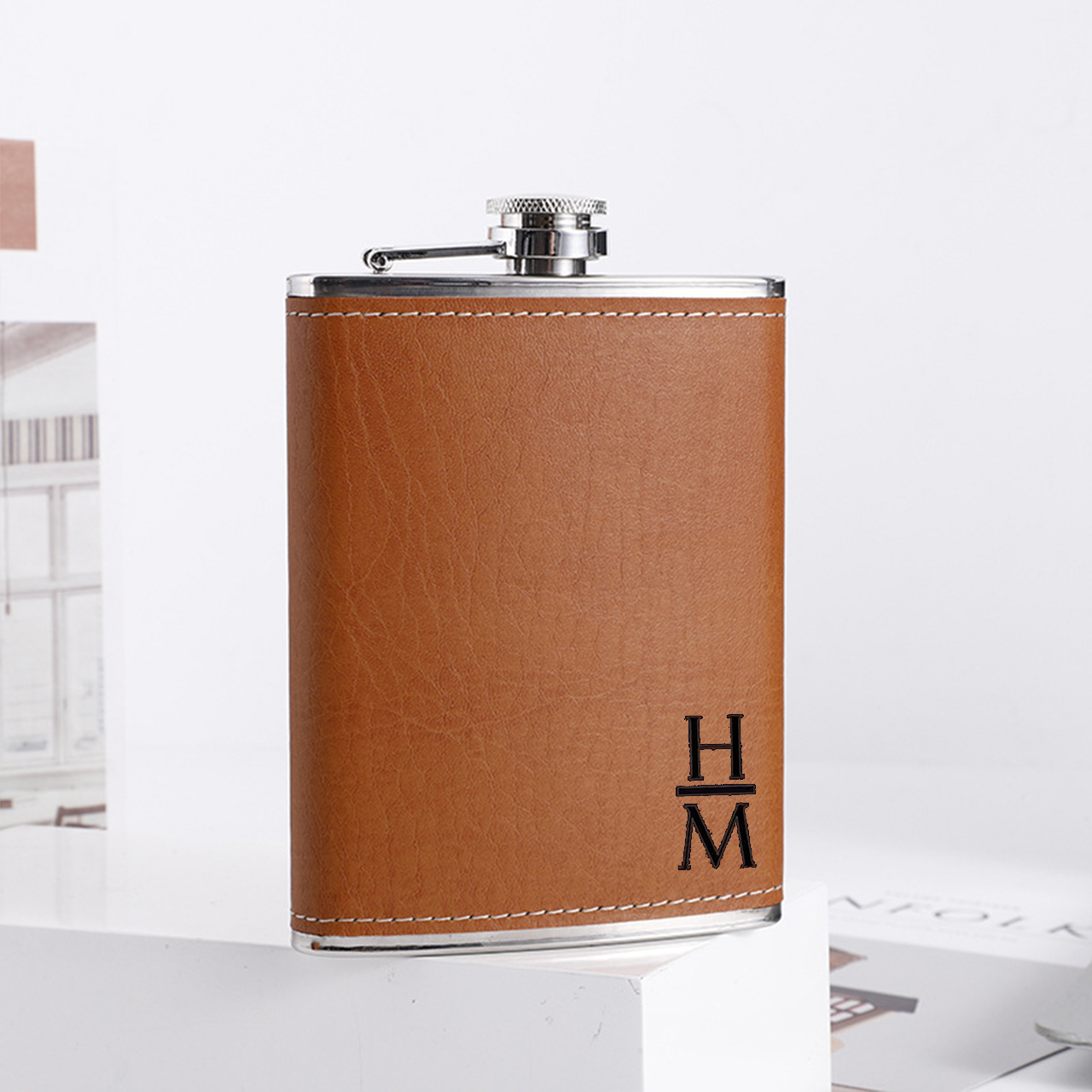 Personalized Monogrammed Engraved Leather Flask