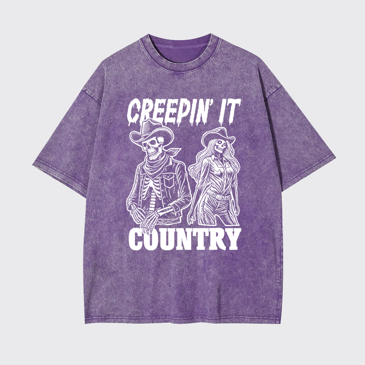 Creepin' It Cowboy Skeleton Cowgirl Ghost Garment-dye Tees