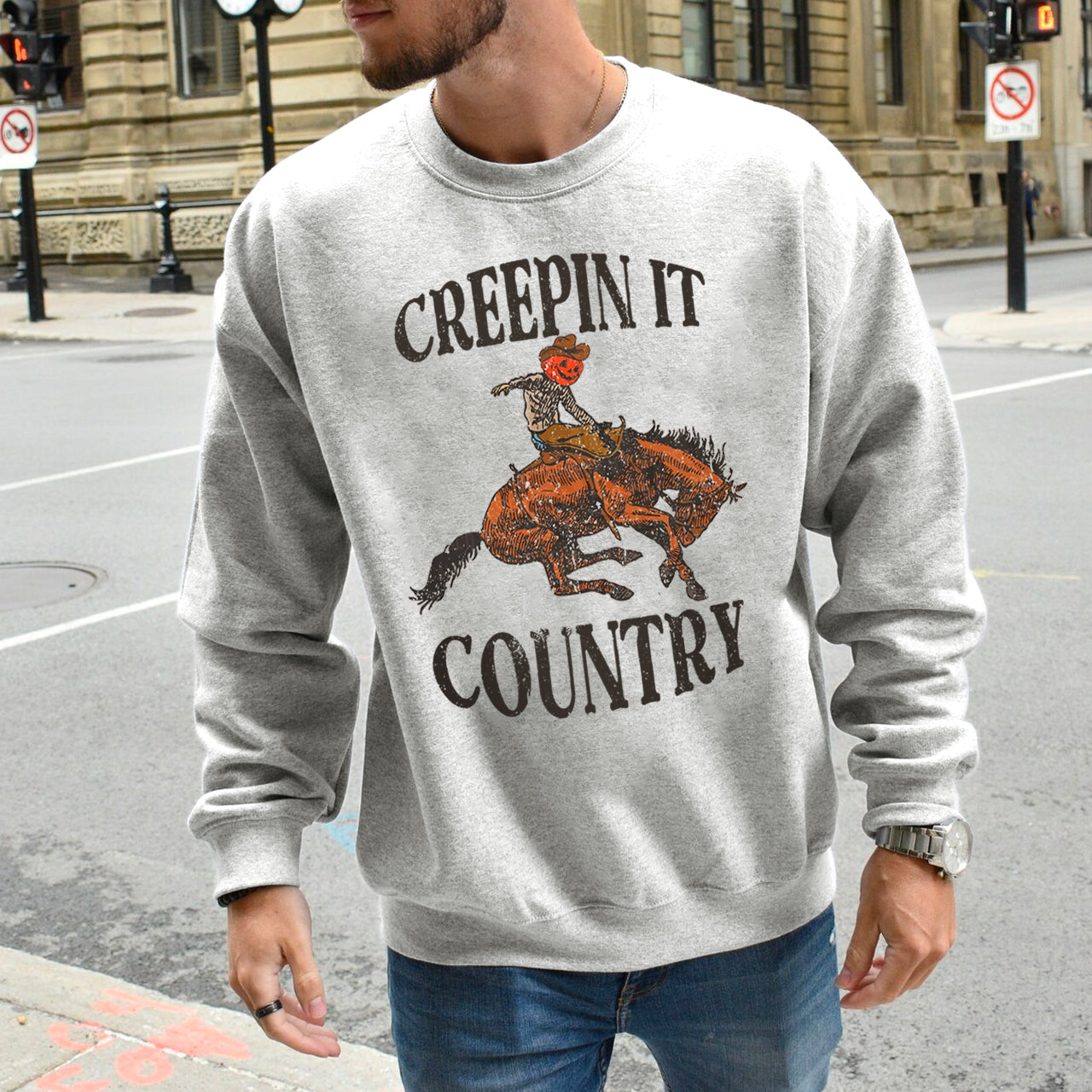 Pumpkin Cowboy Taming the Horse Sweatshirt