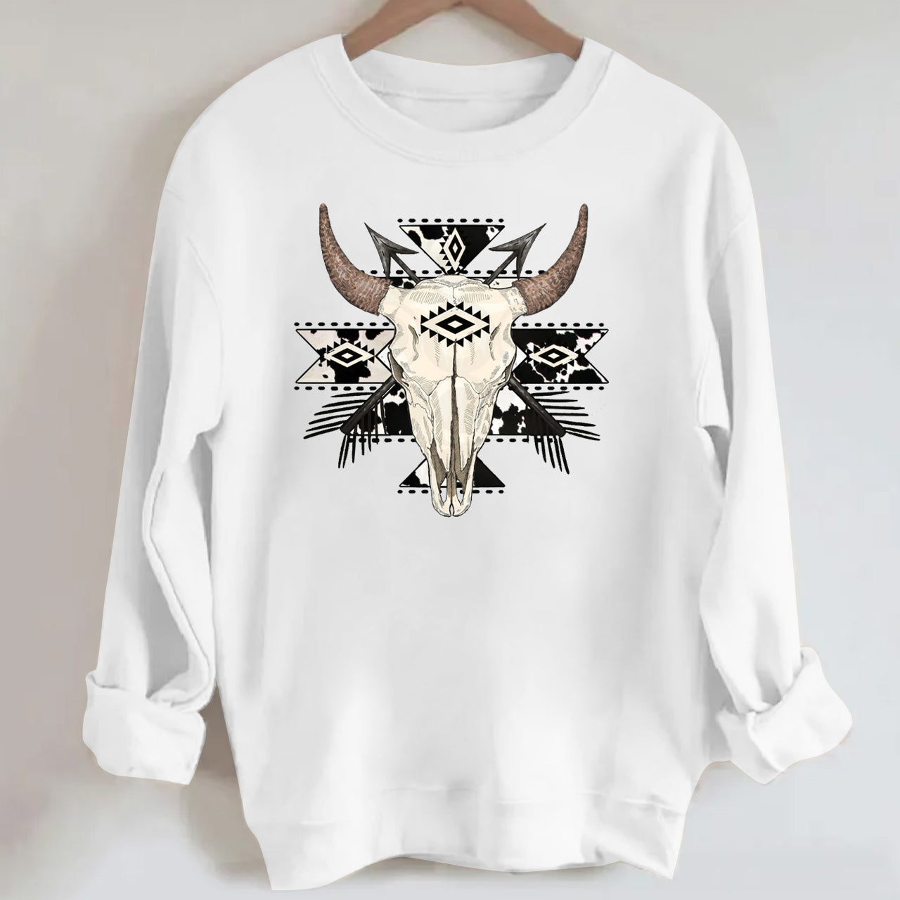 Cow Print Aztec Western Bull Skull Sweatshirt