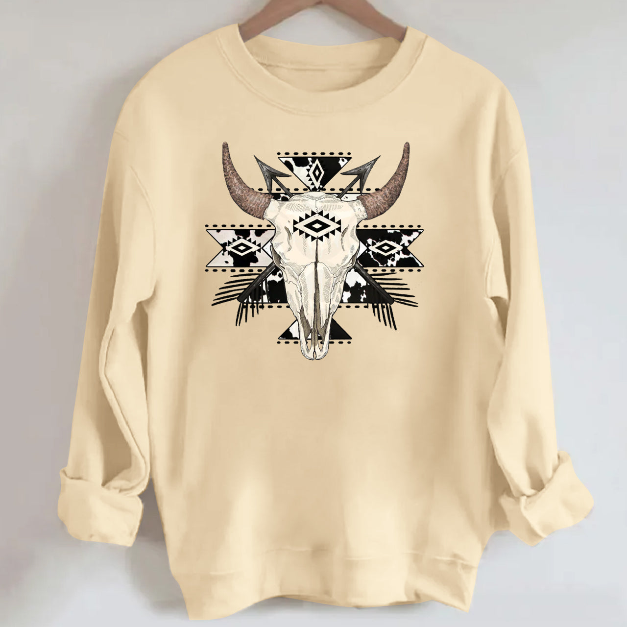 Cow Print Aztec Western Bull Skull Sweatshirt