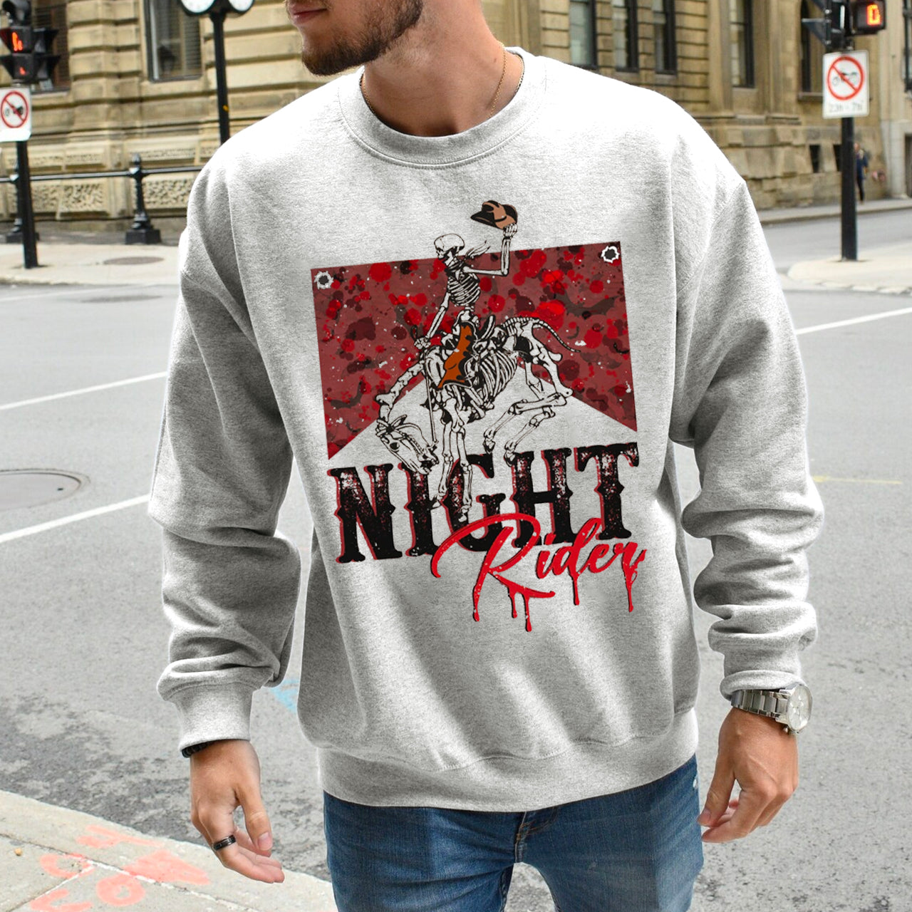 Halloween Cowboy Night Rider Crewneck Sweatshirt