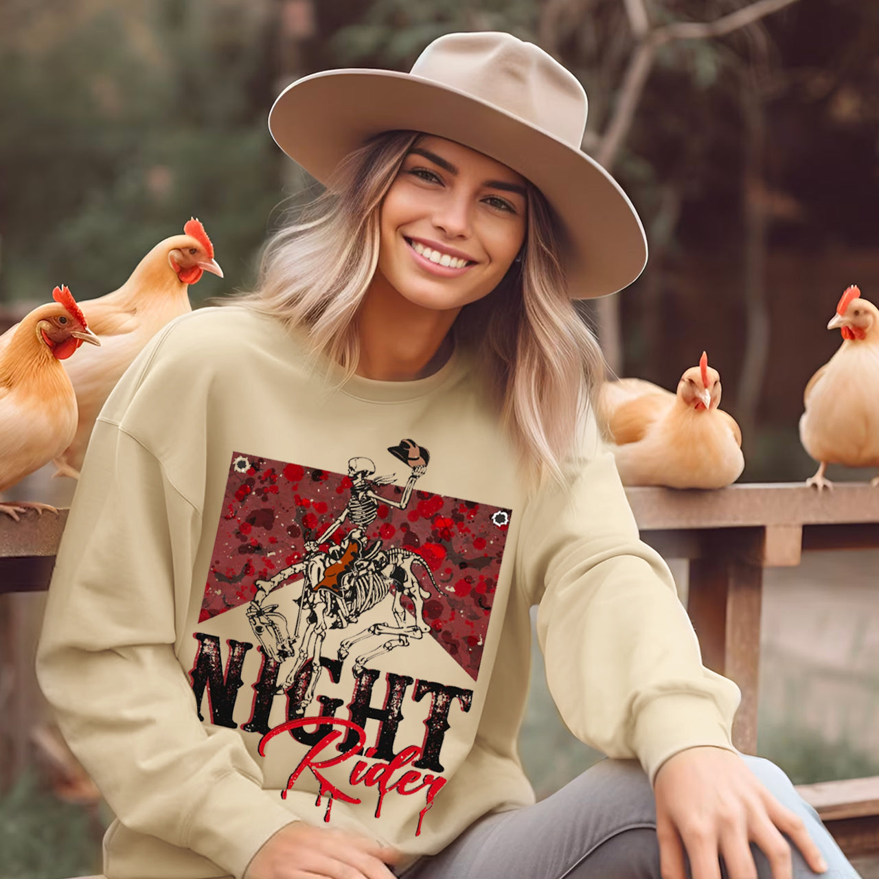 Halloween Cowboy Night Rider Crewneck Sweatshirt