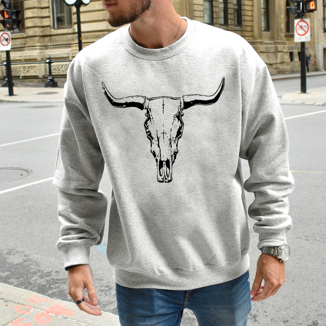 Boho Cow Skull Western Cowboy Sweatshirt