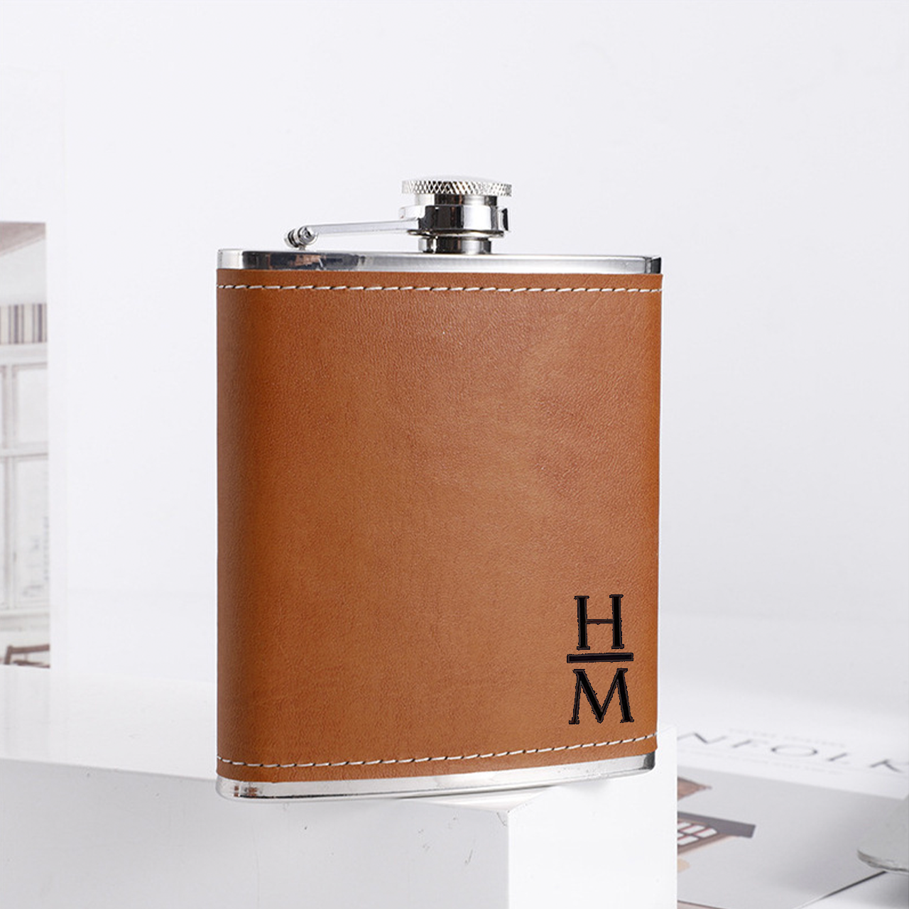 Personalized Monogrammed Engraved Leather Flask