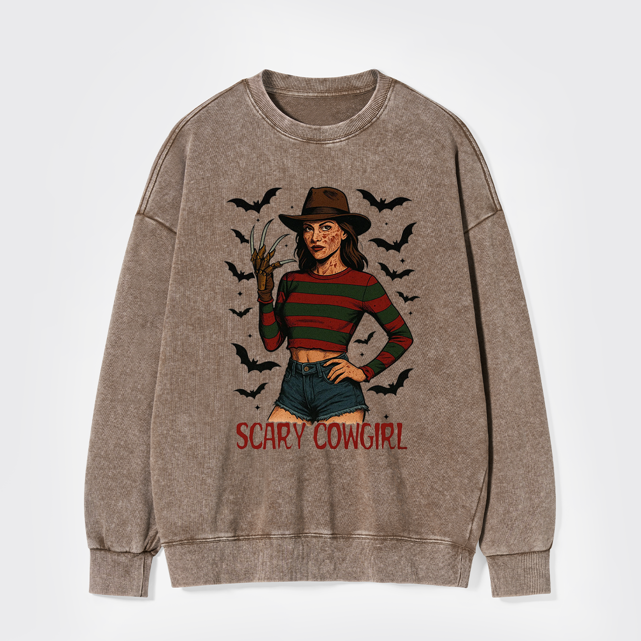 Scary Cowgirl Halloween Horror Washed Sweatshirts
