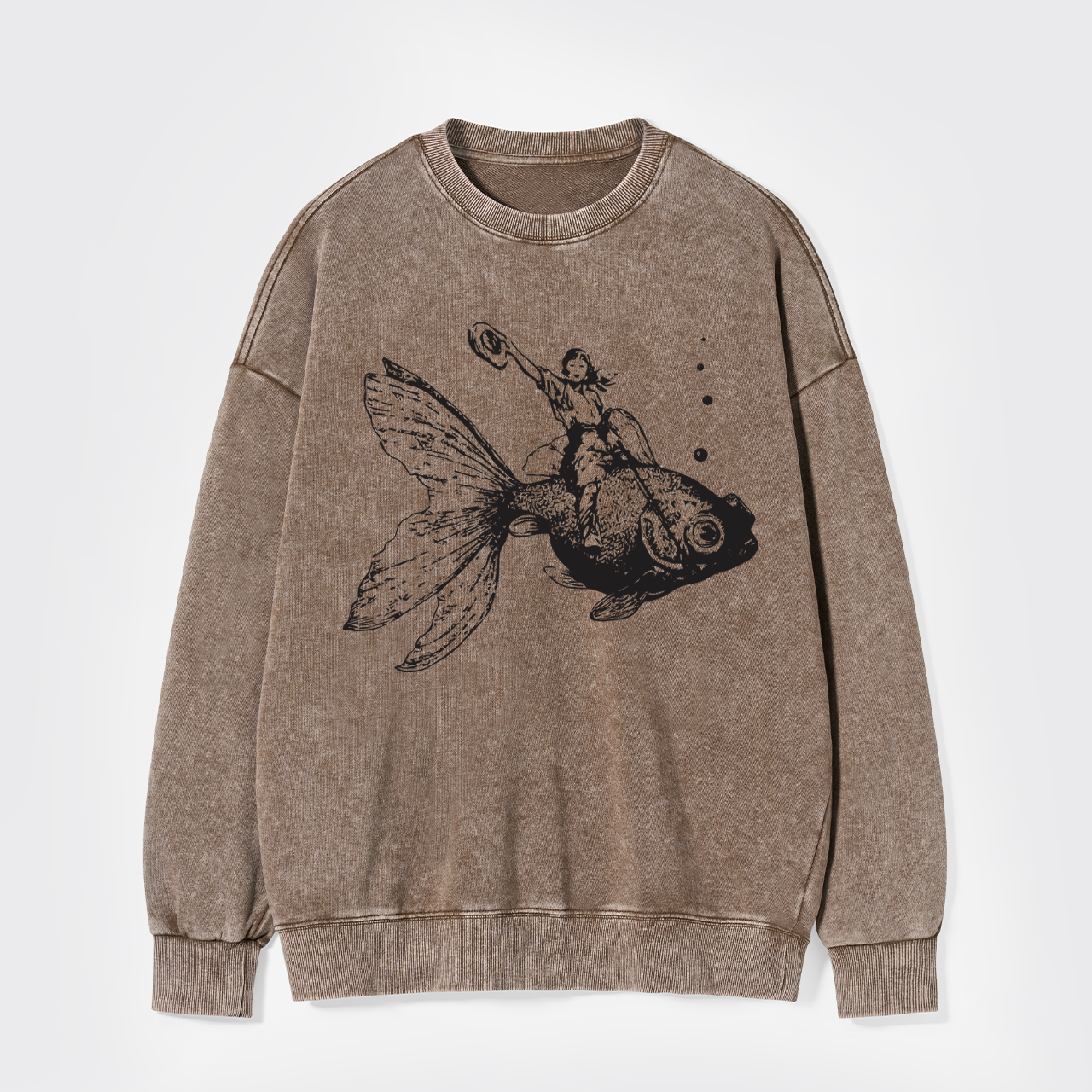 Goldfish-Riding Cowgirl Washed Sweatshirts