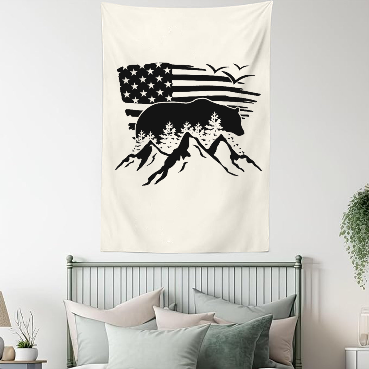 Bear Mountain American Flag Cowboy Wall Tapestry