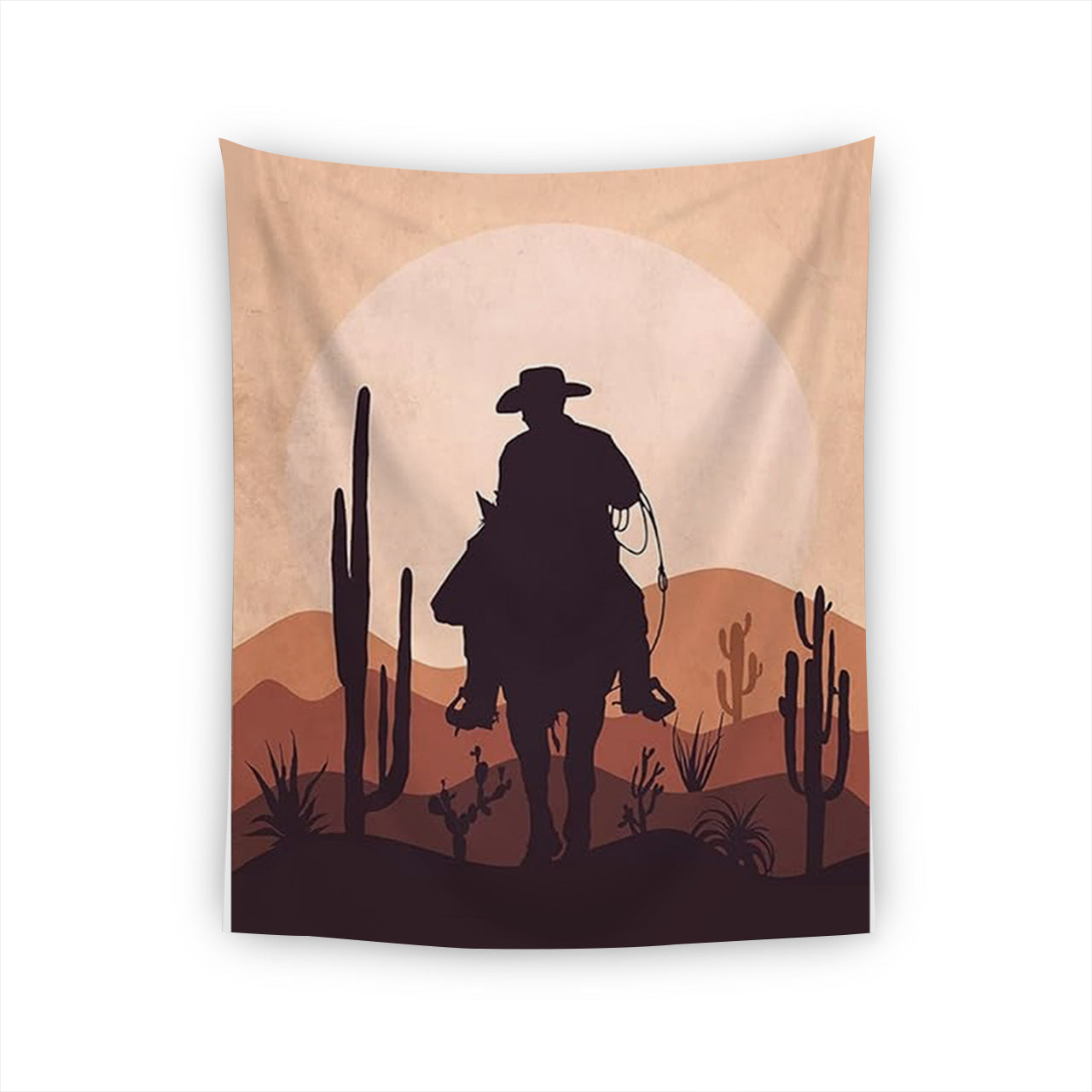 Country Cowboy Riding Horse in Wild West Tapestry