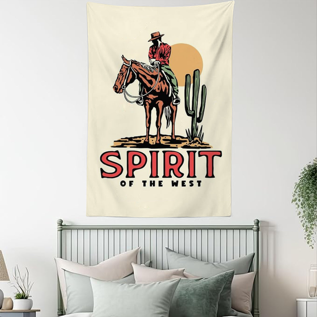 Cowboy Riding Horse in a Desert Tapestry