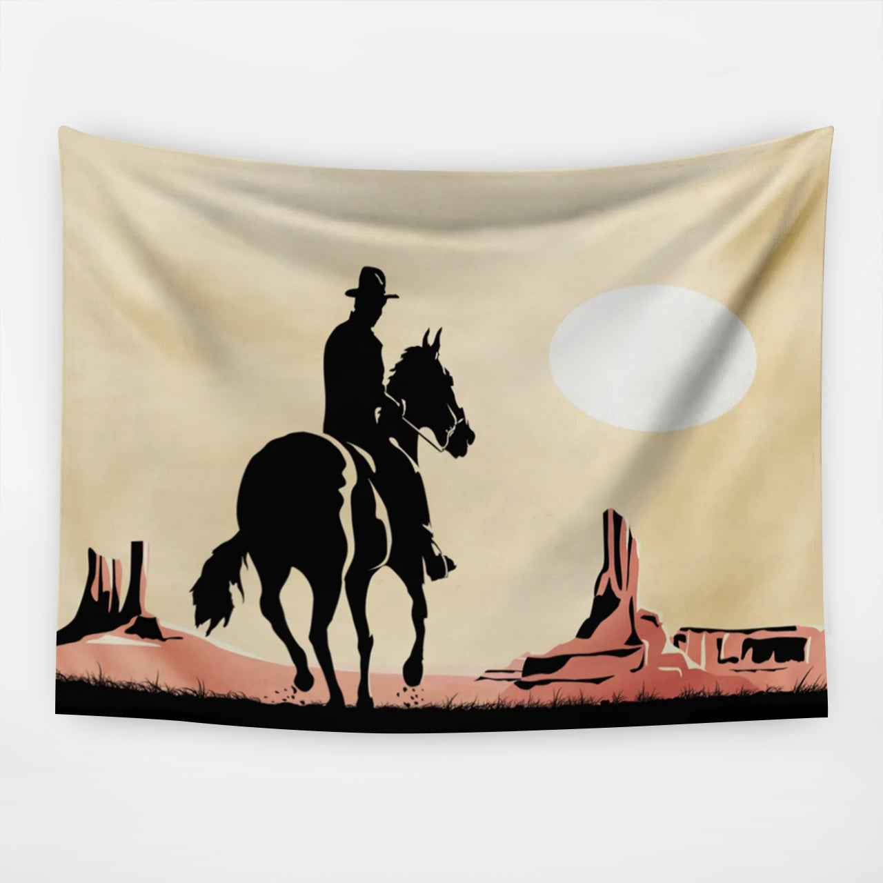 Wide Cowboy Horse Sunset Tapestry