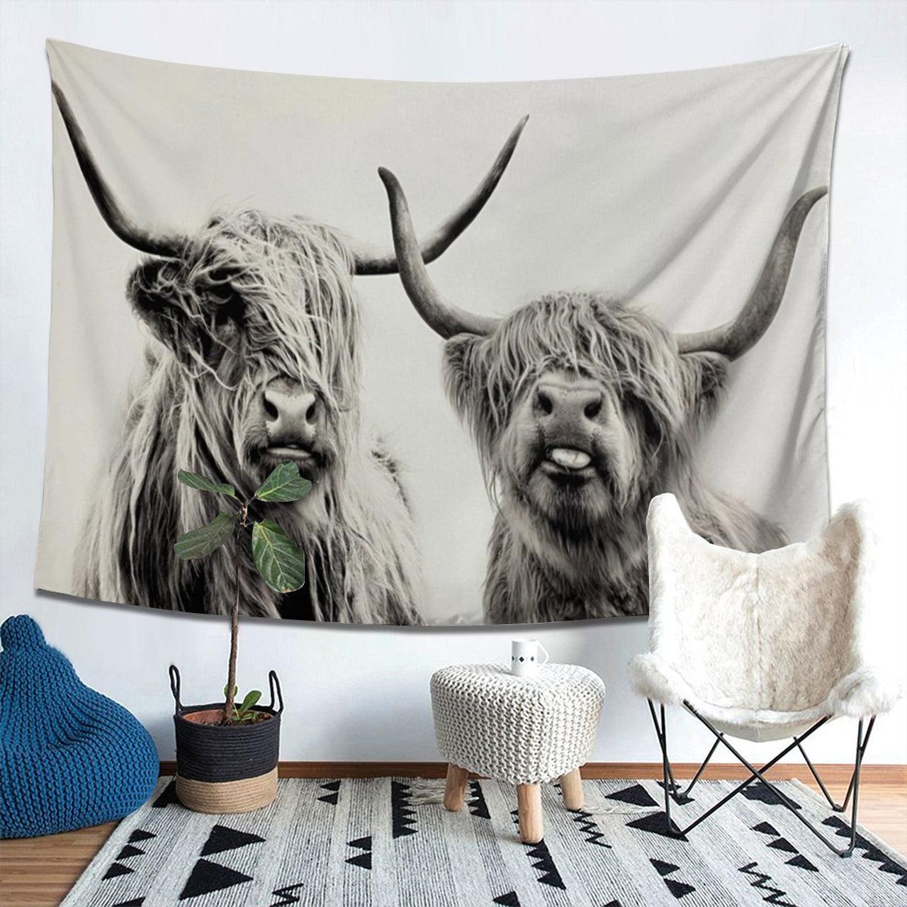 Bravely Highland Cow West Tapestry